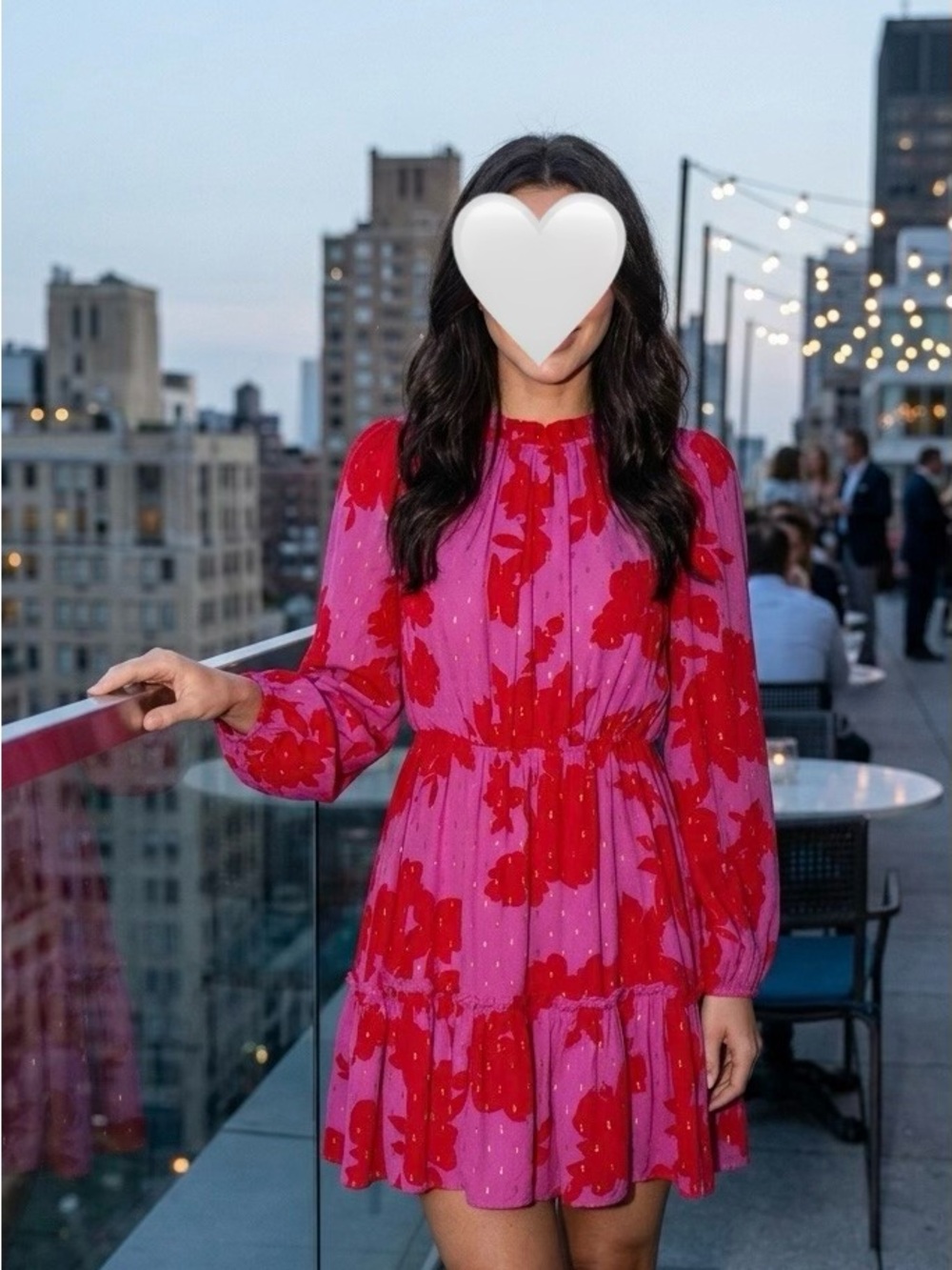 Sugarlips Pink & Red Floral Tiered Long-Sleeve Dress